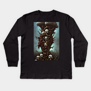 Dystopian Artwork | Horror Art Skulls | Dystopia Painting | Dark and Gloomy Arts Kids Long Sleeve T-Shirt